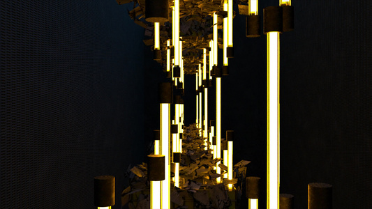 有复制的霓虹灯管和立体派结构的走廊动画视频