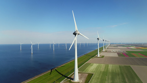 荷兰弗莱福兰乌尔克地区和海洋中的风力涡轮机31秒视频