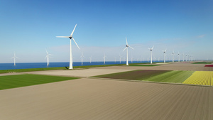 荷兰弗莱福兰乌尔克地区和海洋中的风力涡轮机22秒视频