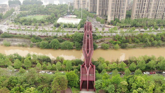 航拍湖南长沙中国结桥梁视频