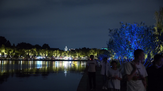 杭州西湖风景区断桥景点夜景4K视频视频