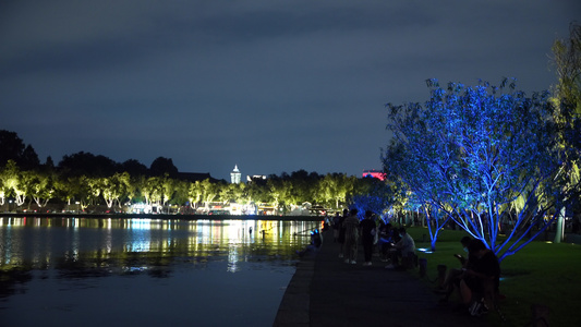 杭州西湖风景区断桥景点夜景4K视频视频