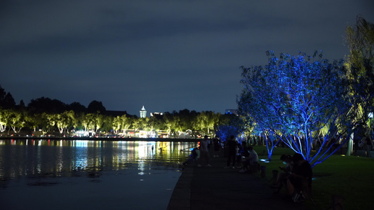 杭州西湖风景区断桥景点夜景4K视频视频