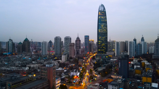 济南城市天际线最高楼夜晚航拍4K视频