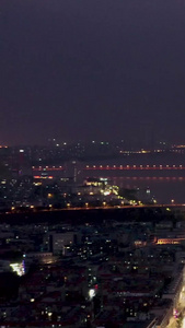 航拍武汉城市灯光秀长江大桥视频