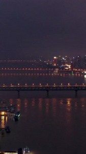 航拍武汉城市灯光秀长江大桥视频