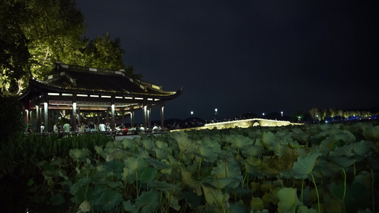 杭州西湖风景区断桥景点夜景4K视频视频