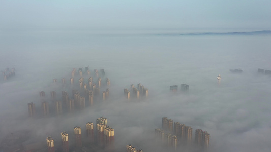 航拍衡阳风光云海平流雾城市视频