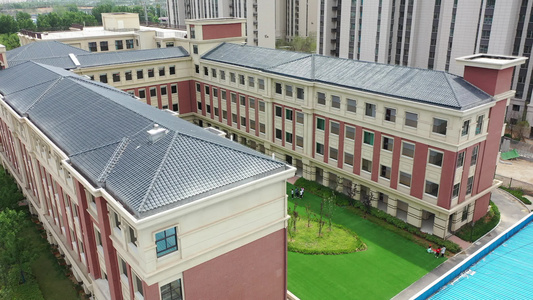 航拍小学校园 河南郑州 教学楼校舍 操场体育场 学校视频