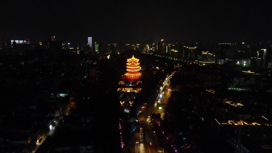 4K航拍湖北武汉黄鹤楼夜景视频