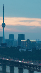 延时摄影城市夕阳晚霞落日天空地标建筑天际线夜景交通车流素材夜景素材视频