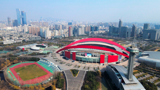 4K航拍南京地标建筑奥体中心体育馆视频