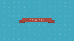 带有传统轮廓图标符号和双文字的动画背景(Hebrew text)6秒视频