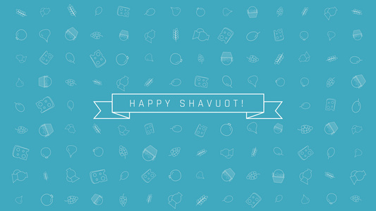 Shavuot假日公寓设计动画背景,带有传统轮廓图标符号和英文文字视频