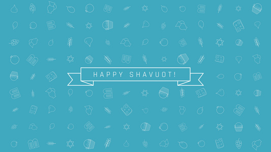 Shavuot假日公寓设计动画背景,带有传统轮廓图标符号和英文文字视频