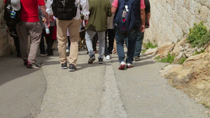 一群游客在古老的耶鲁沙隆城市中行走7秒视频