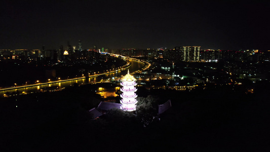 航拍江苏无锡城市夜景惠山古镇夜景视频