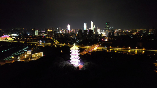 航拍江苏无锡城市夜景惠山古镇夜景视频