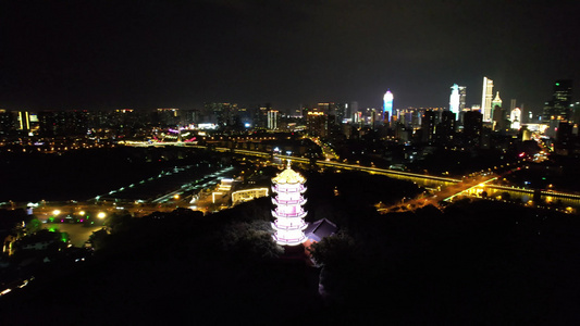 航拍江苏无锡城市夜景惠山古镇夜景视频