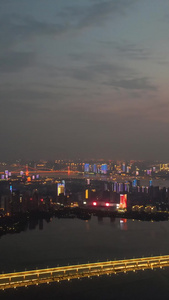 航拍城市夕阳晚霞落日天空夜景桥梁道路湖景素材天空素材视频