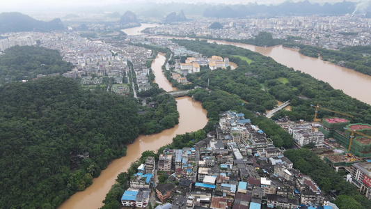 桂林夏季城市洪水洪峰视频