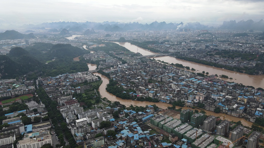 桂林夏季城市洪水洪峰视频
