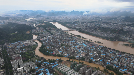 桂林夏季城市洪水洪峰视频