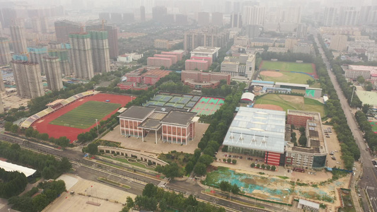 航拍河南郑州大学体育学院惠济校区高校校园风光视频