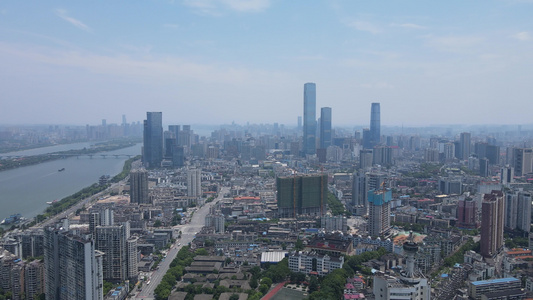 湖南长沙湘江边高楼建筑航拍视频