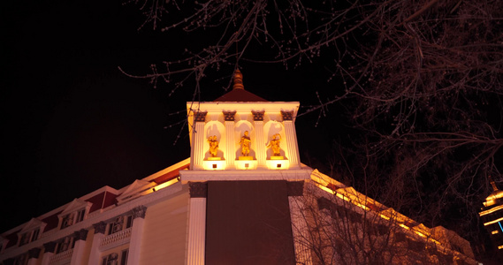 中央广场夜晚哈尔滨大街夜景欧式建筑视频