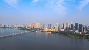 航拍城市风光武汉城中湖沙湖大桥自然风景湖景城市素材69秒视频