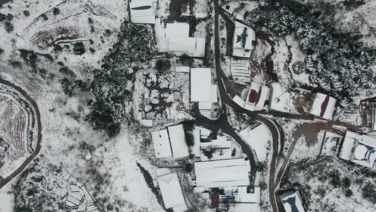 航拍乡村田园冬天雪景视频