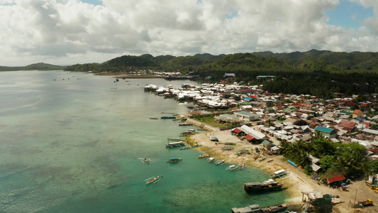 长城、西雅戈岛、菲利平斯群岛等地的渔村和房屋视频
