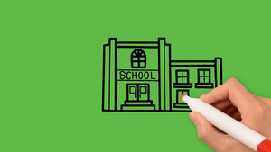 在绿色背景上绘制彩色组合的学校艺术画作10秒视频
