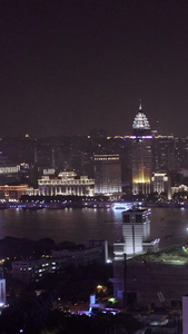 上海浦江两岸夜景航拍高架桥视频