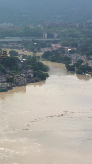 洪水水灾航拍素材重庆南滨路水灾97秒视频