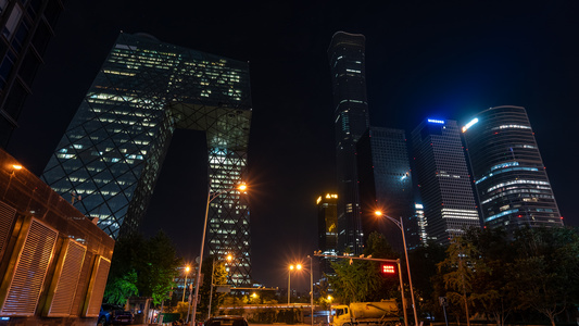 北京国贸街景 夜景延时组01视频