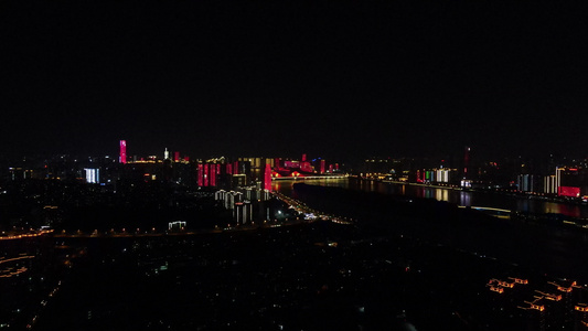 湖南长沙湘江城市夜景灯光秀航拍视频