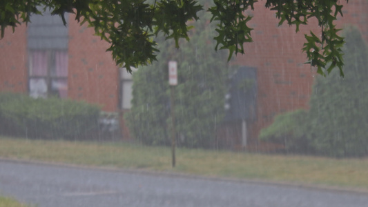 城市街道的住宅区在暴雨中视频