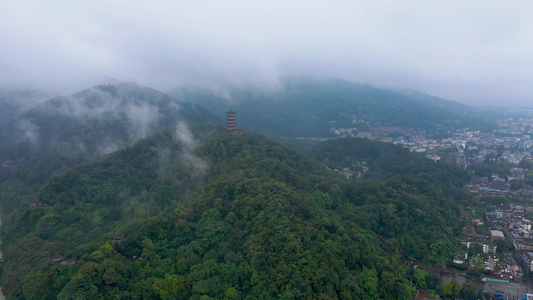 4K航拍道教名山青城山及奎光塔自然风光视频