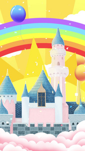 唯美卡通动态城堡彩虹放射背景视频视频