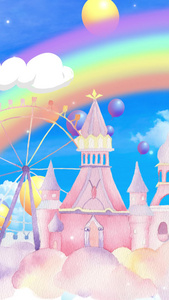 唯美梦幻卡通城堡可爱卡通彩虹背景视频视频