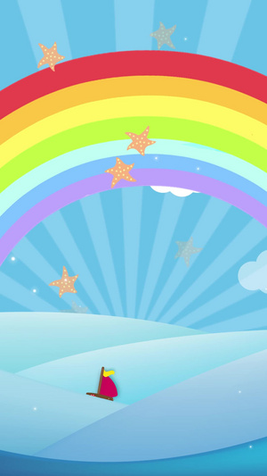 卡通动漫水面波浪彩虹背景视频30秒视频