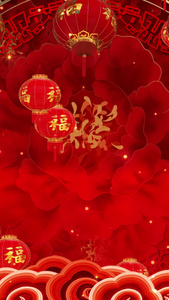 喜庆红色灯笼牡丹花背景视频