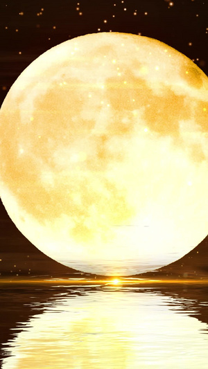 唯美动态黄色月亮倒影舞台背景视频30秒视频