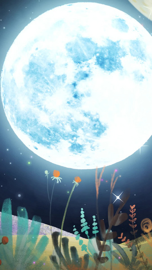 夜景月亮动态丛林星空闪烁视频背景30秒视频