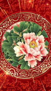 中国风牡丹花复古花纹曲艺背景竖版背景中国风视频