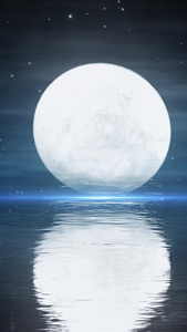 蓝色静谧动态唯美湖面的月亮背景视频视频