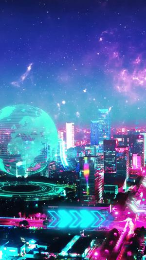 朋克风霓虹未来城市8秒视频