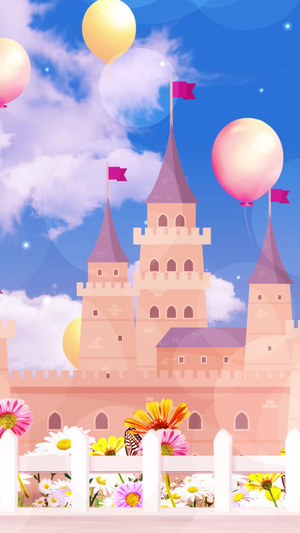 梦幻动态卡通城堡粒子天空背景视频30秒视频
